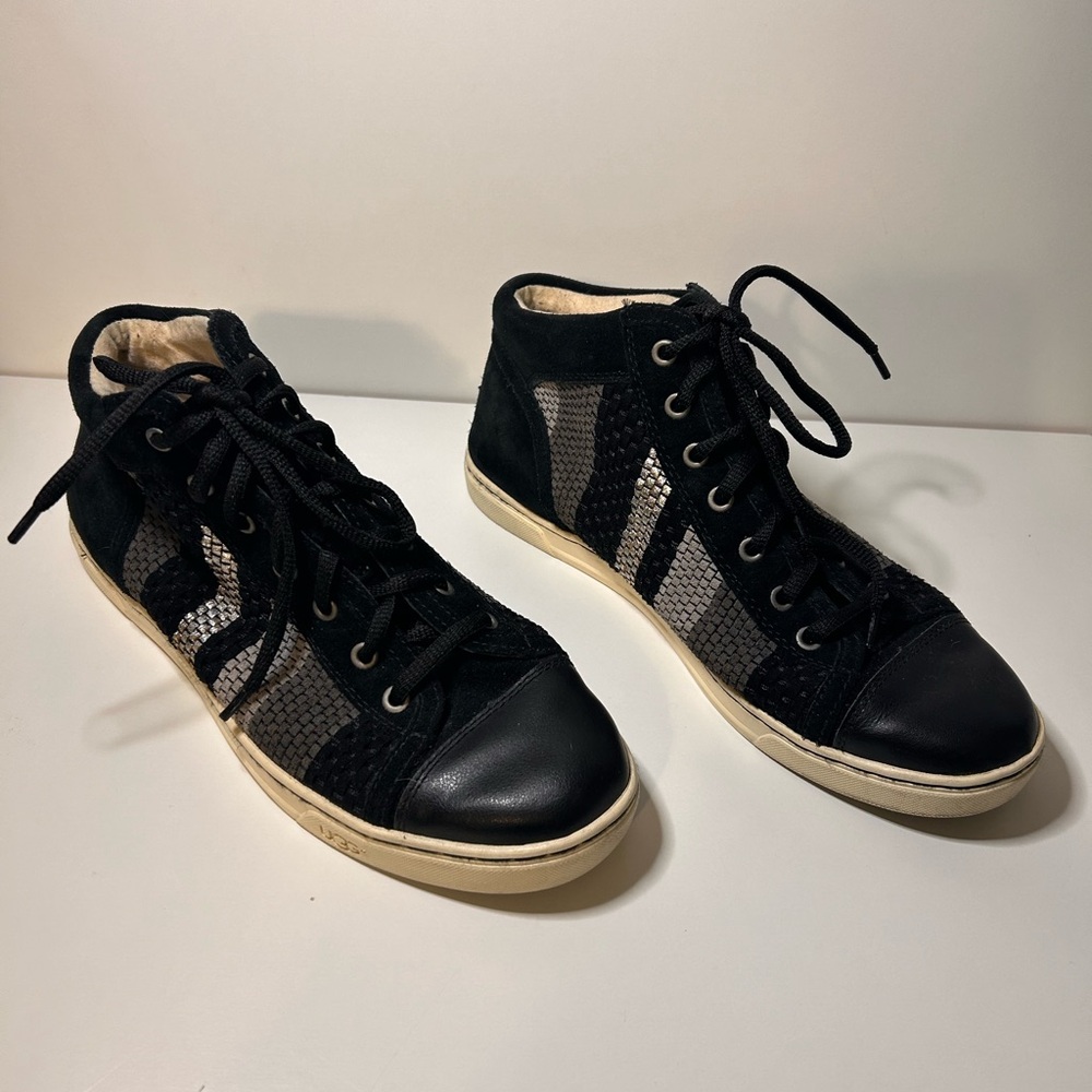 UGG Australia Ilyssa High-Top Sneakers Black Suede Metallic Mesh Women's 9